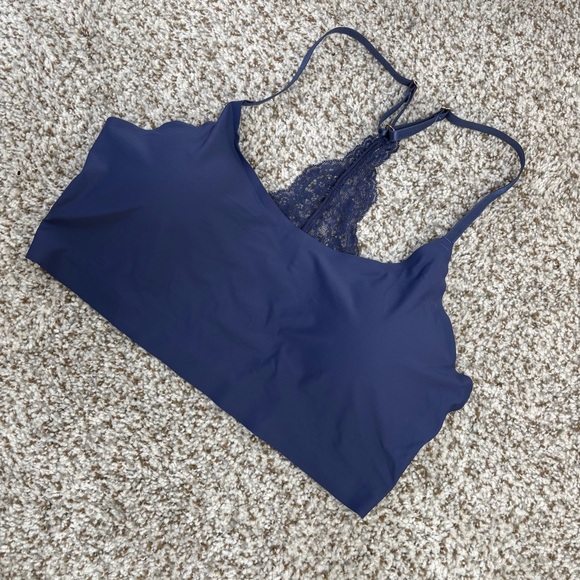 Yummie Bralette XL Navy Blue Lace Racerback Adjustable Removable Pads - Picture 1 of 4